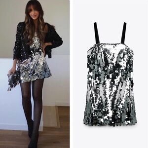 Zara Silver Sequin Mini Dress Size Medium Blogger’s Fav Silver